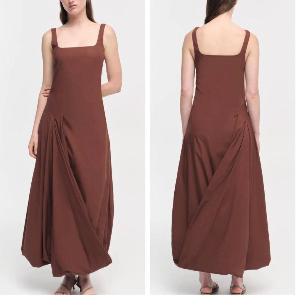 NEW SIMKHAI Olivia Cotton-Blend Midi Dress Sz2 Anis Cafe Chocolate Brown